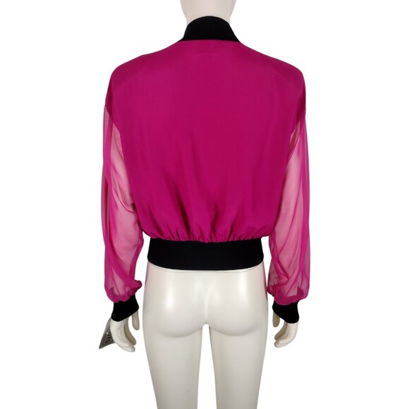 Vintage 1980s NWT Fuchsia Pink Sheer Sleeve Zippered Jacket Size M - Picture 5 of 11
